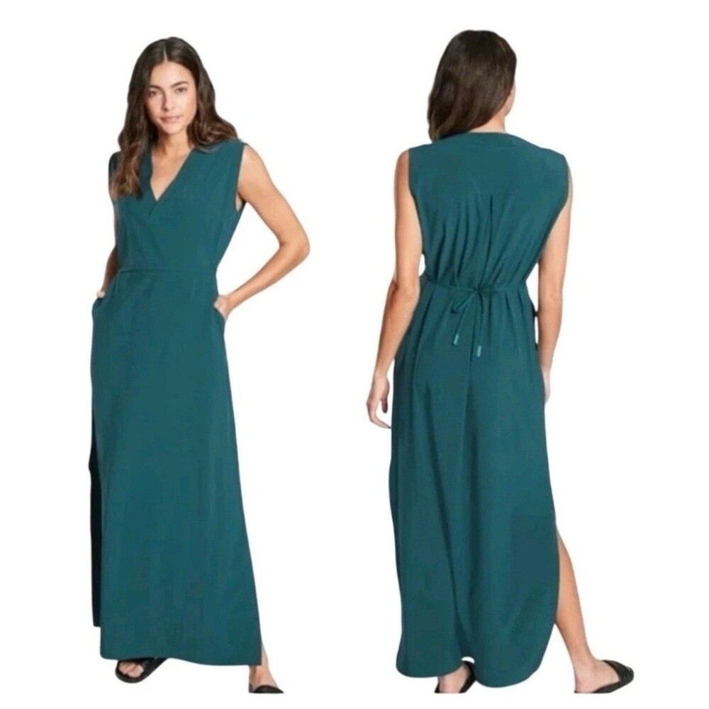 Athleta Marlow Maxi Dress XXS Sleeveless V-Neck Pockets Teal Blue